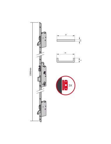 CERRADURA AUTOMATICA 3 PICAPORTES FRENTE PLANO SIN CILINDRO REF 1.4A000.35