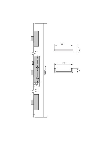 CERRADURA MULTIPUNTO PICAPORTE Y PALANCA DESLIZANTE CON ENGRANAJES  FRENTE PLANO  CON CILINDRO 30X40 Y LLAVE DE SEGURIDAD REF 2E