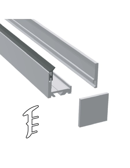 Perfil inferior ENTRADA FRONTAL para vidrio fijo 8-10-12. Alum.Lacado negro mate. 2m