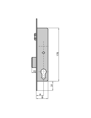 CERRADURA RODILLO Y PALANCA DESLIZANTE CON CILINDRO 30X40 LEVA CORTA REF 184V33/6.C3.0.1.1.