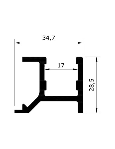 GUIA INFERIOR SOBREPUESTA PLEGABLE 6500MM NEGRO MATE REF WOOR.9091