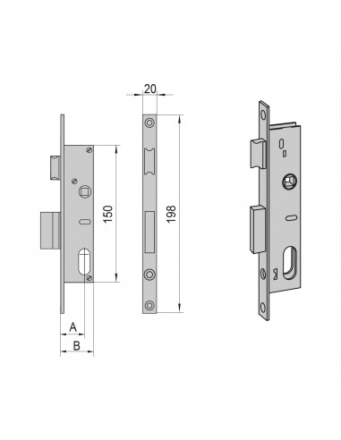 CERRADURA PICAPORTE Y PALANCA DESLIZANTE PARA PERFIL 40X20 CON CILINDRO 28X28 REF 44221.15