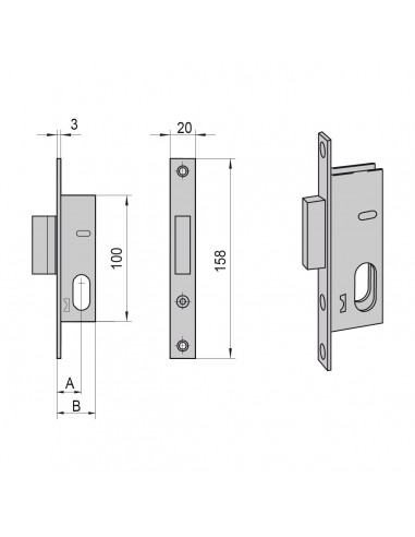 CERRADURA SOLO PALANCA DESLIZANTE PARA PERFIL 40X20 CON CILINDRO 28X10 REF 44241.15