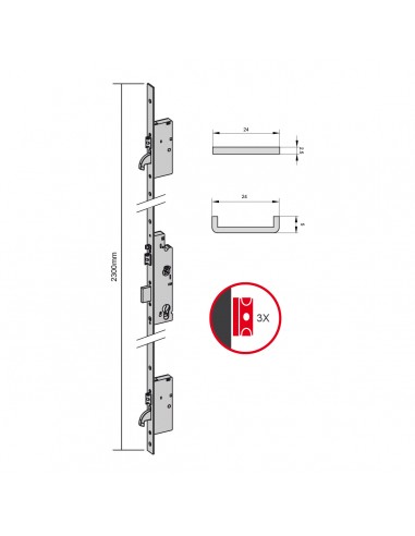 CERRADURA AUTOMATICA 3 PICAPORTES FRENTE PLANO SIN CILINDRO REF 1.4A000.45