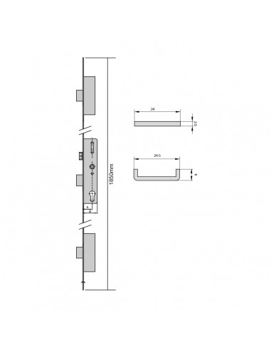 CERRADURA MULTIPUNTO PICAPORTE Y PALANCA DESLIZANTE CON ENGRANAJES  FRENTE U  CON CILINDRO 30X30 Y LLAVE DE SEGURIDAD REF 2E5/30