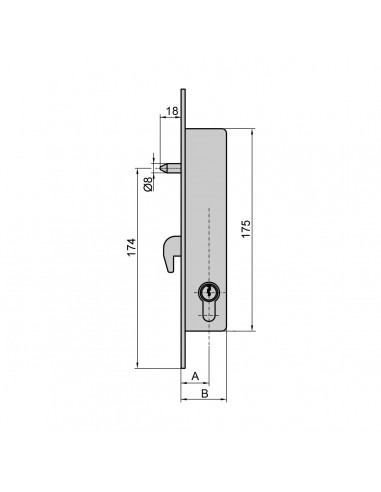 CERRADURA GANCHO BASCULANTE Y BULON DE SEGURIDAD CON CILINDRO 30X30 REF 198KB35/6/2525