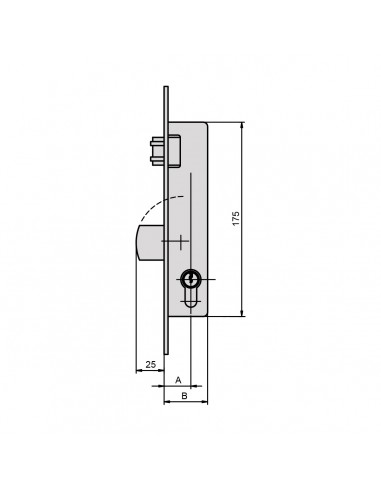 CERRADURA RODILLO Y PALANCA BASCULANTE CON CILINDRO 30X40 LEVA CORTA REF 196V33/6.C3.0.1.1