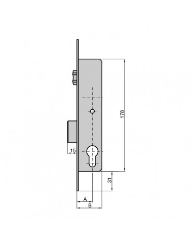 CERRADURA RODILLO Y PALANCA DESLIZANTE CON CILINDRO 30X40 LEVA CORTA REF 184V33/6.C3.0.1.1.