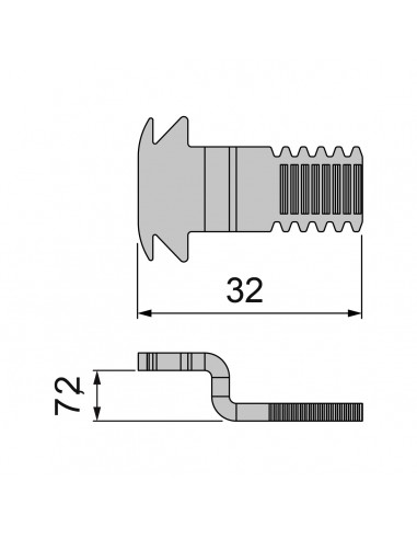 GANCHO PARA CIERRE TITAN, FENIX Y DRACO  MICROVENTILACION   D 7,2MM/L 32MM INOX  REF 0503148